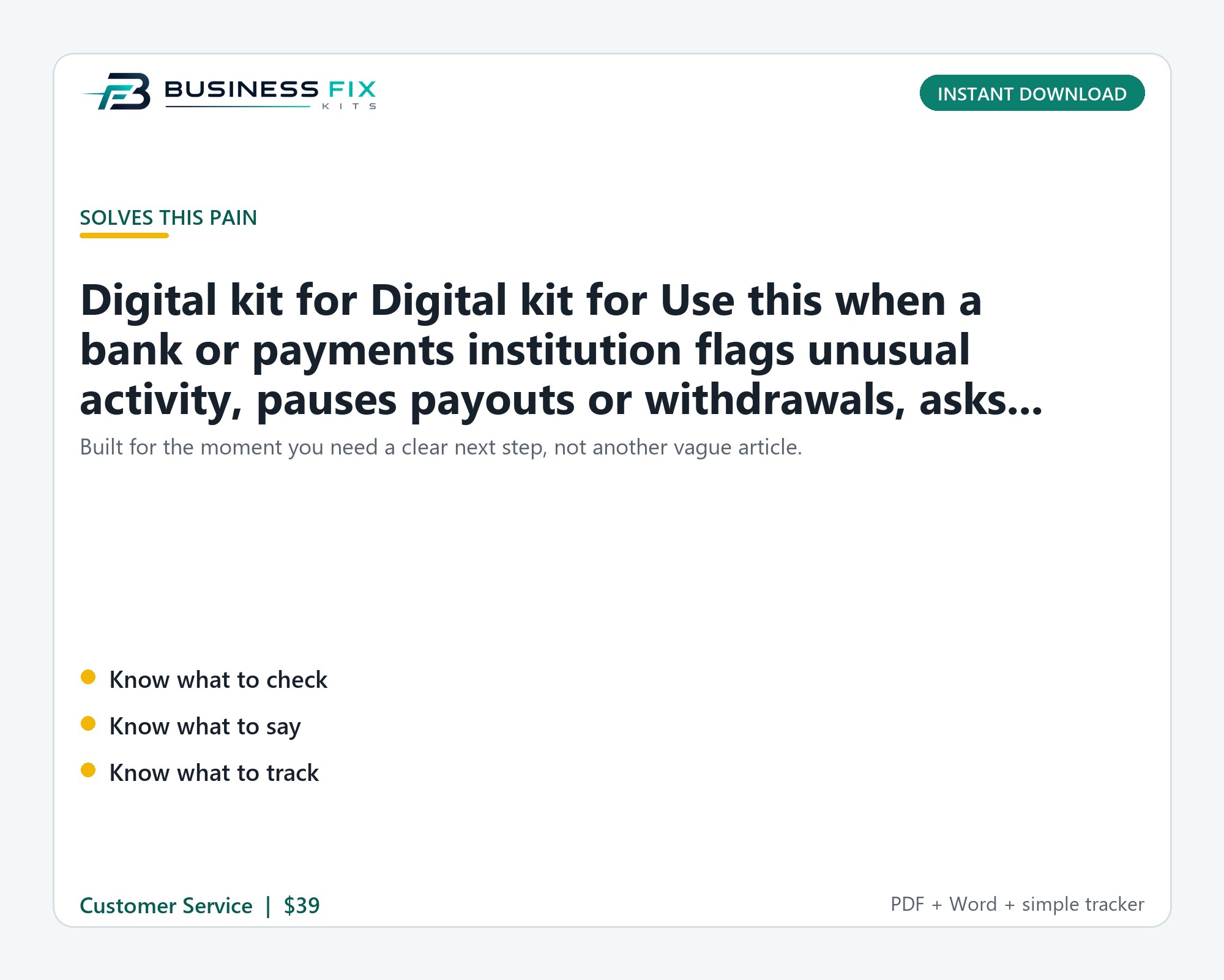 Business Bank Source of Funds Review Response Kit product photo