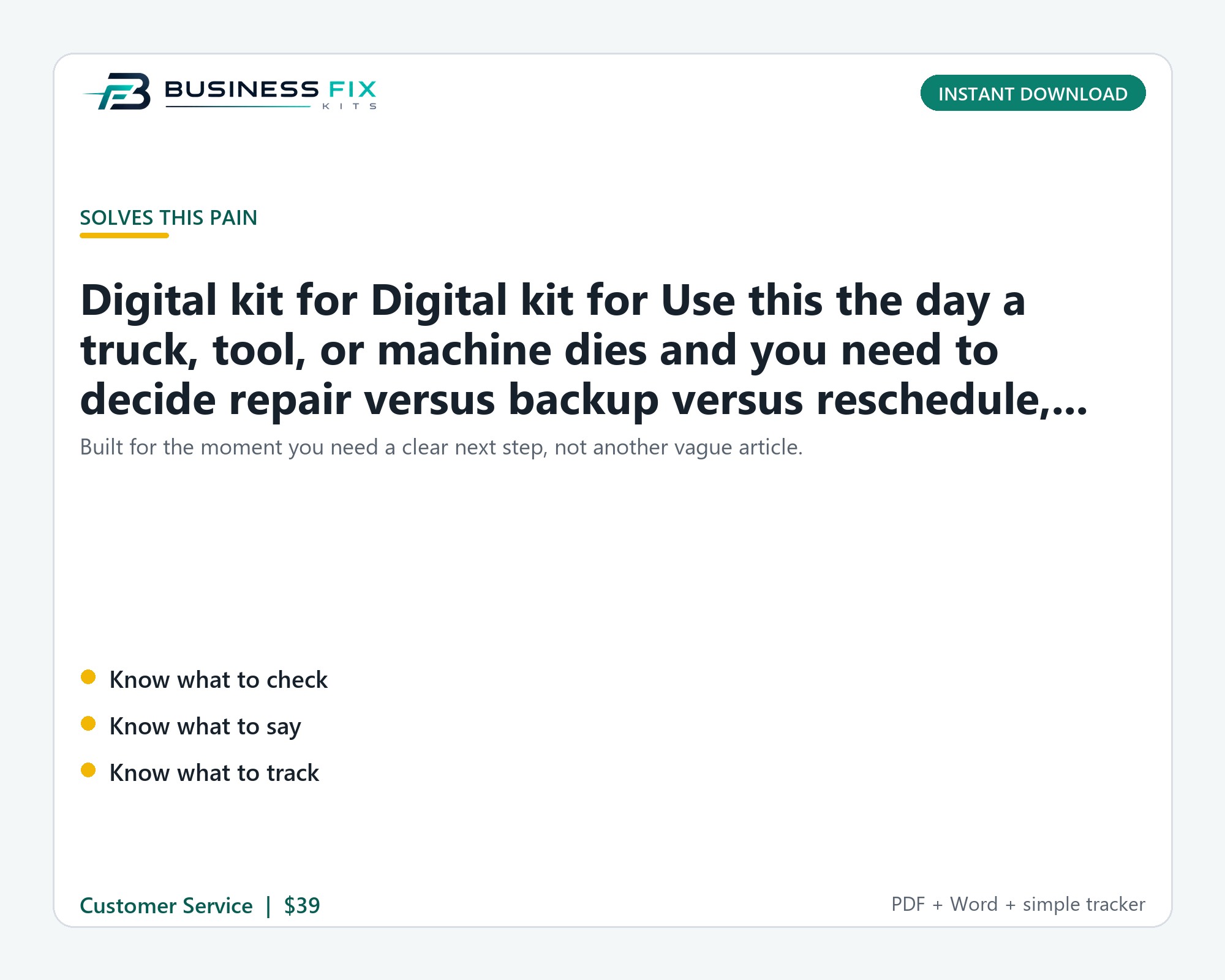 Equipment Breakdown Customer Reschedule + Recovery Kit product photo