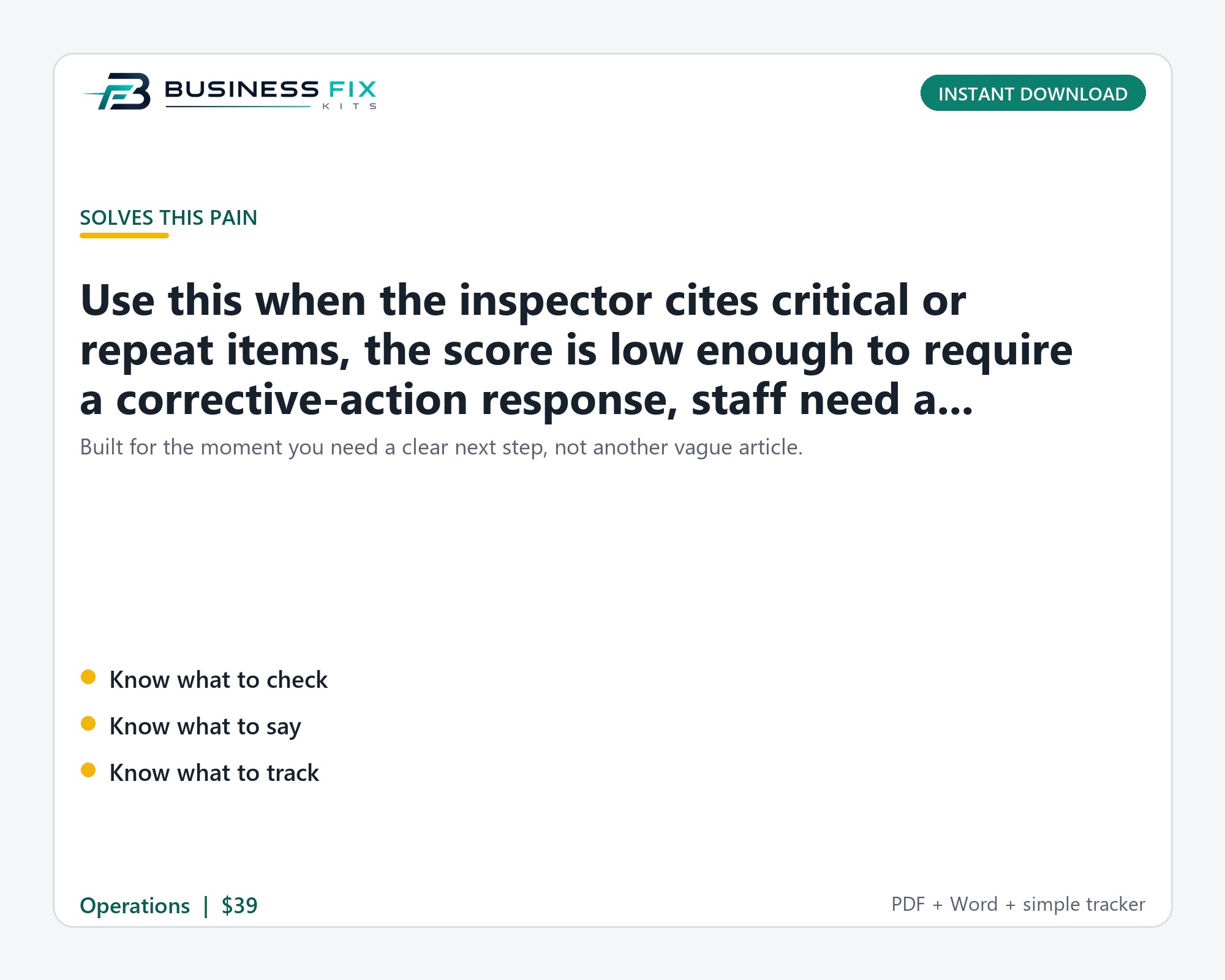 Health Inspection Corrective Action Plan Kit product photo