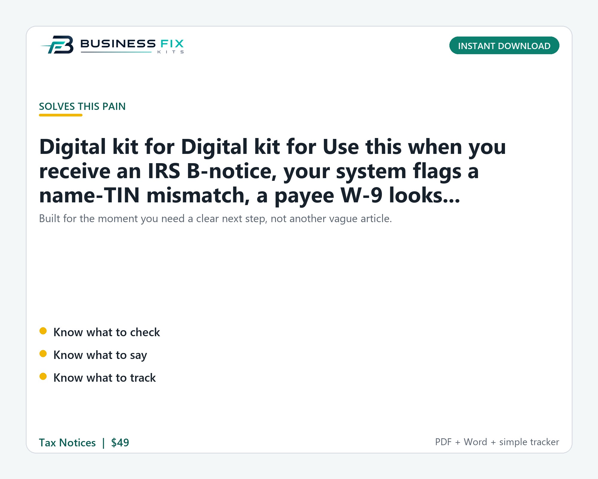 IRS B-Notice + Backup Withholding Cure Kit product photo