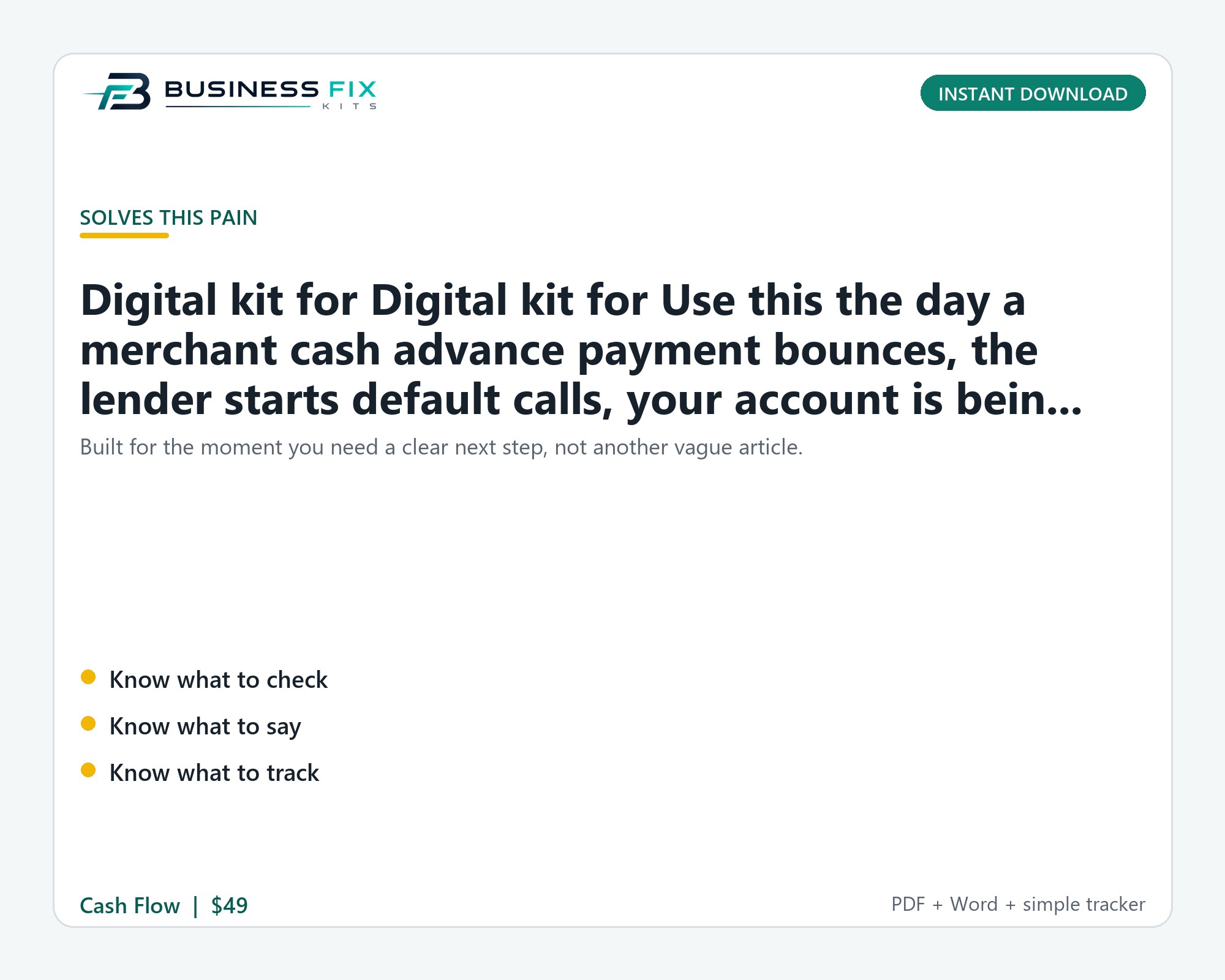 Merchant Cash Advance Default Workout Kit product photo
