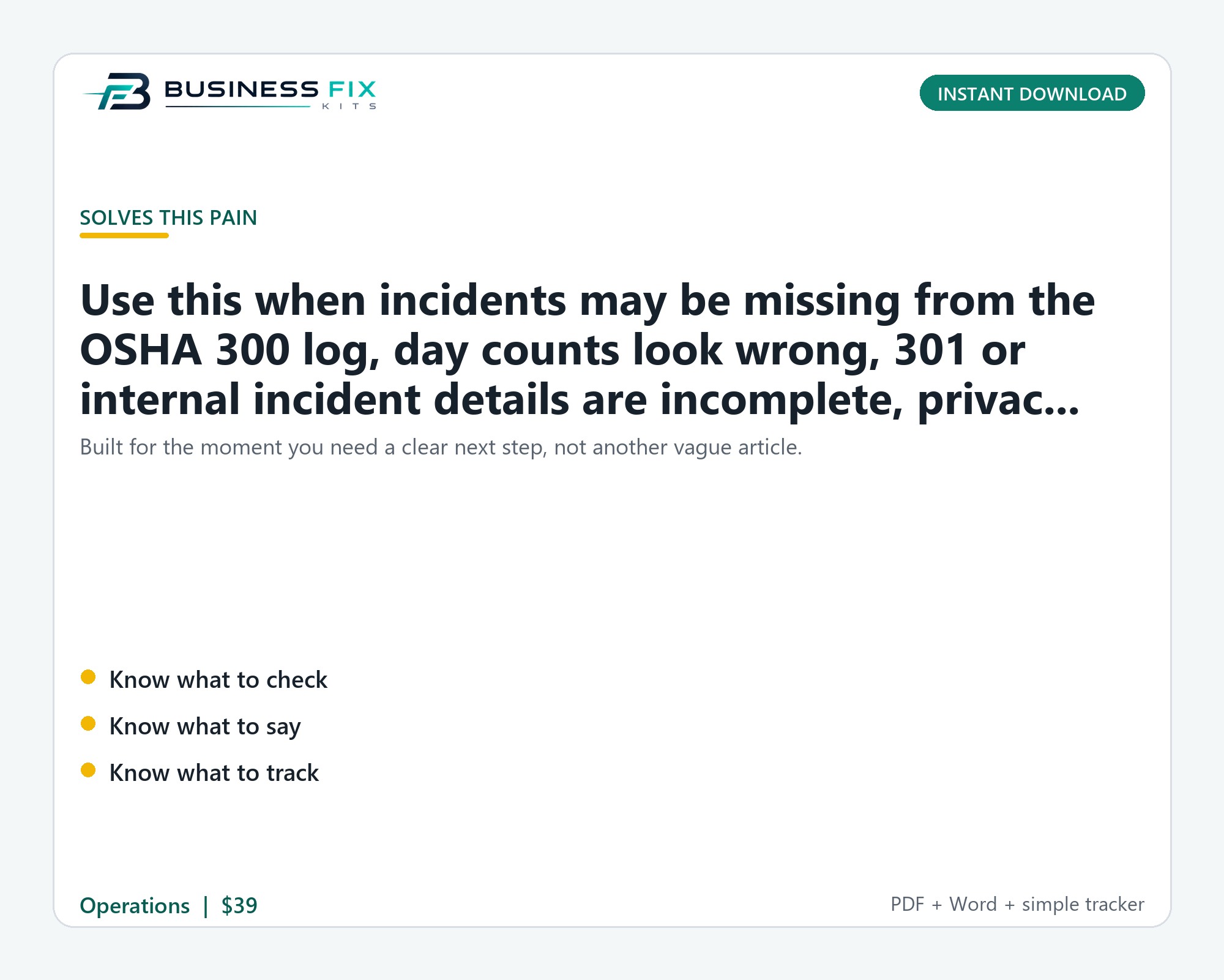 OSHA Log + Incident Recordkeeping Cleanup Kit product photo