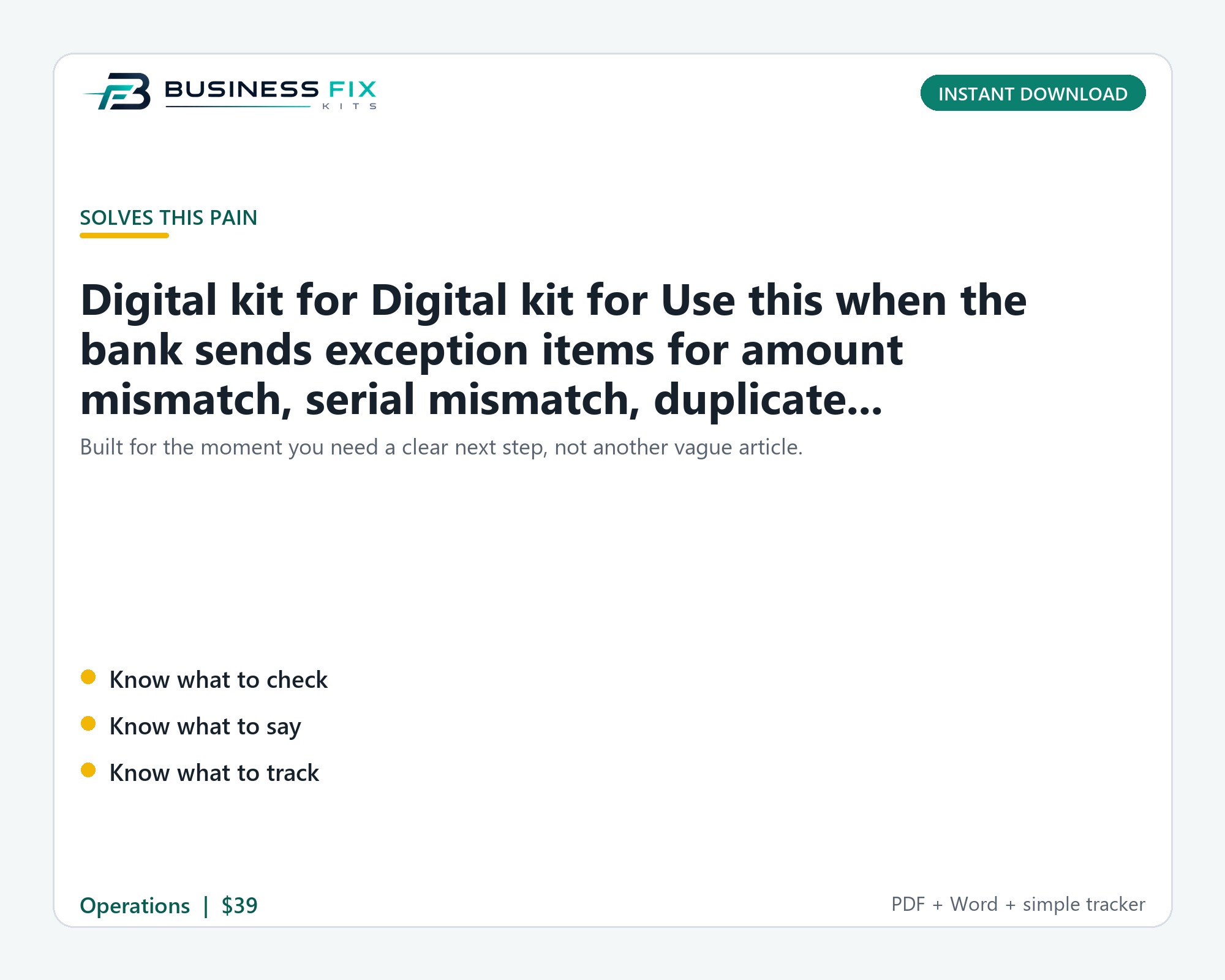 Positive Pay Check Fraud Exception Kit product photo