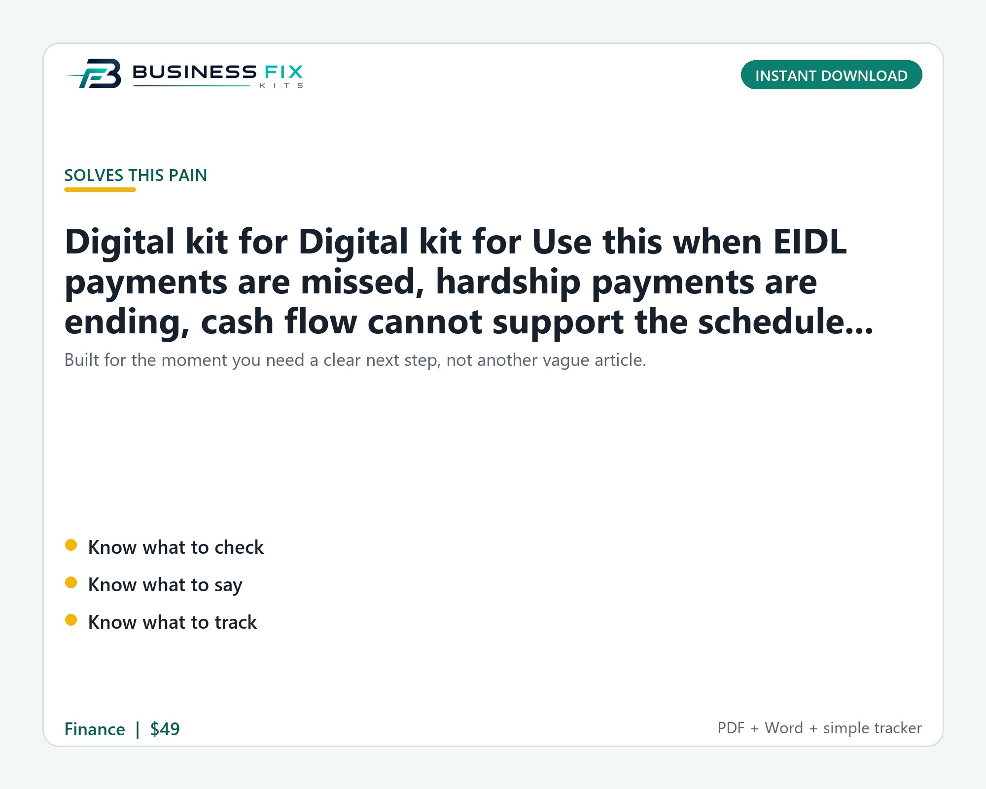 SBA EIDL Hardship and Default Cure Kit product photo