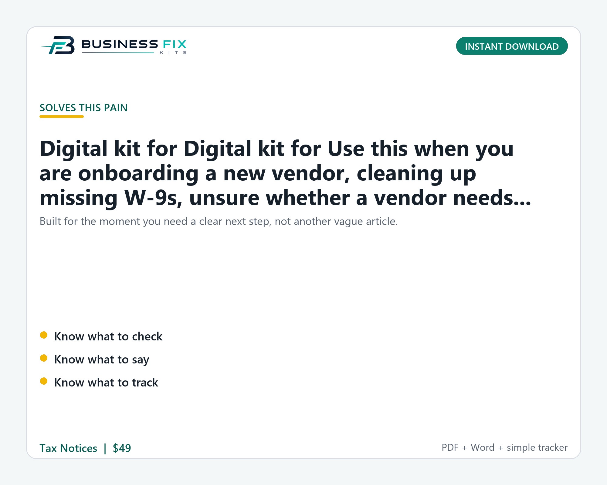 Vendor W-9 Request + 1099 Setup Kit product photo