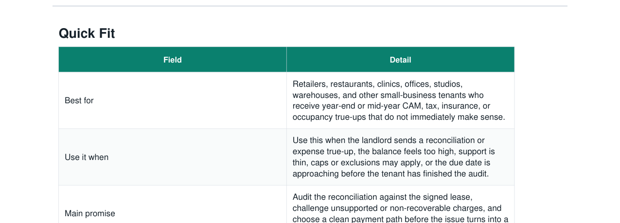 Commercial Rent CAM Reconciliation Dispute Kit real file preview