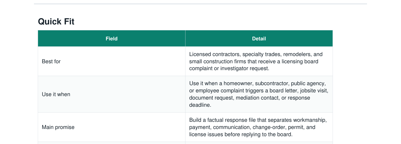 Contractor License Board Complaint Response Kit real file preview
