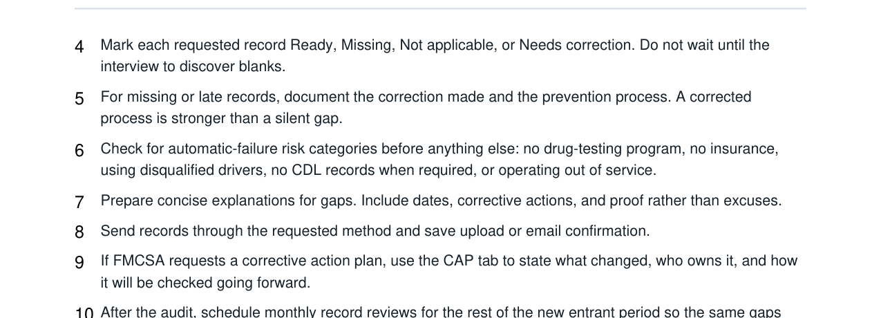 FMCSA New Entrant Safety Audit Response Kit real file preview