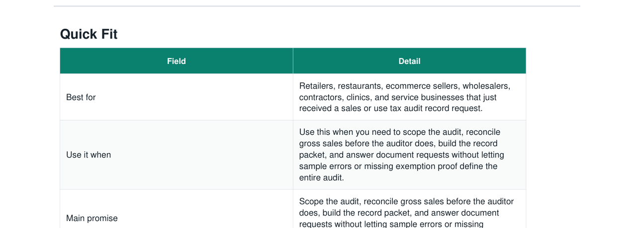 Sales Tax Audit Record Request Response Kit real file preview